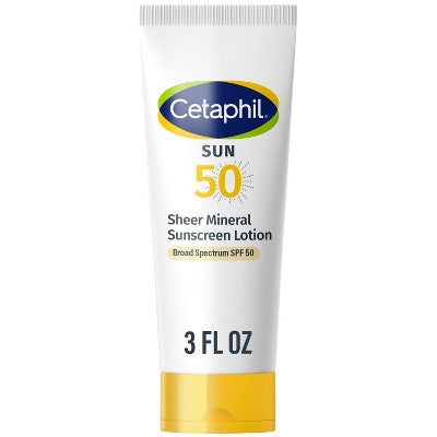 Cetaphil Sheer Mineral Body and Face Sunscreen Lotion Reef Safe - SPF 50 - Travel Size - 3 fl oz
