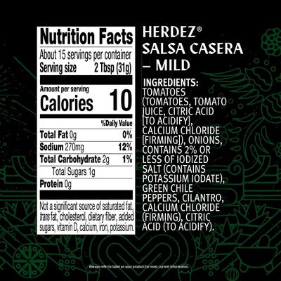 Herdez Salsa Casera Mild 16oz: Primary Flavors, Spice Level Mild
