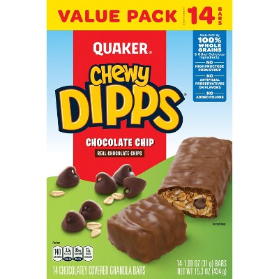 Quaker Chewy Dipps Chocolate Chip Granola Bars - 15.3oz/14ct: No Artificial Preservatives, Whole Grain