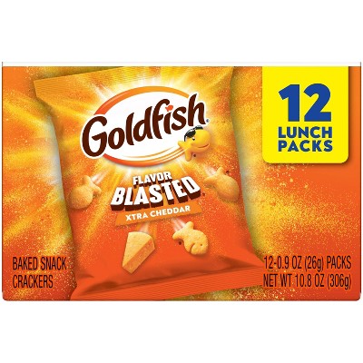 Goldfish Flavor Blasted Crackers Xtra Cheddar Snack Packs - 10.8oz/12ct: No Artificial Preservatives, No Artificial Flavors
