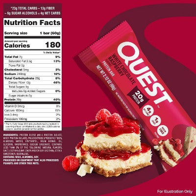 Quest Nutrition White Chocolate Raspberry Whey Protein Bars -  20g Protein - 4ct