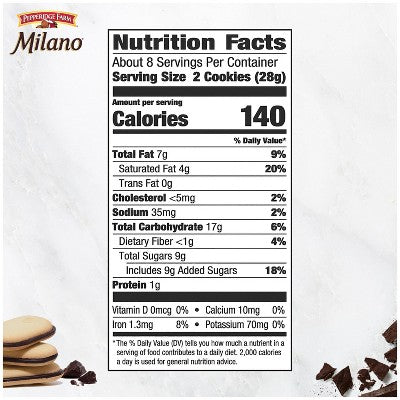 Pepperidge Farm Milano Double Dark Chocolate Cookies - 7.5oz/15ct: No Artificial Preservatives, No Artificial Colors, No High Fructose Corn Syrup