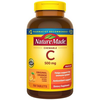 Nature Made Vitamin C 500mg Immune Support Supplement, Chewable Orange Flavored Tablets, USP Verified