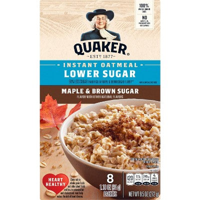 Quaker Low Sugar Instant Oatmeal Maple Brown Sugar - 9.5oz/8ct: No Artificial Preservatives, No Artificial Flavors, Whole Grain