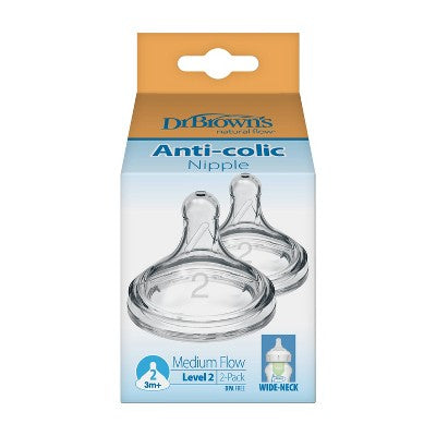 Dr. Brown's Level 2 Wide-Neck Baby Bottle Silicone Nipple - Medium Flow - 2pk - 3m+