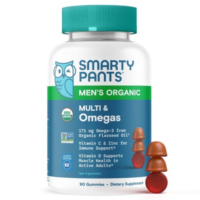 SmartyPants Organic Men's Multi & Vegetarian Omega 3 Gummy Vitamins with D3, C & B12 - 90 ct