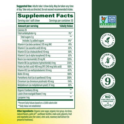 MegaFood Womens Multivitamin with Vitamin D & Vitamin B, Vegetarian - Mixed Berry Soft Chew- 30ct