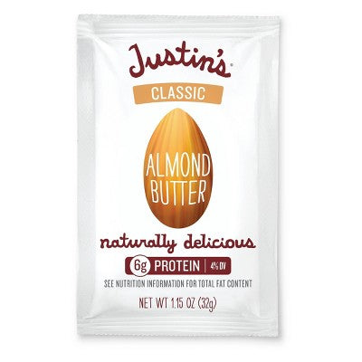 Justin's Squeeze Pack Classic Almond Butter - 1.15oz: Certified Gluten-Free, No Added Sugar, Creamy