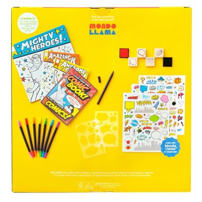 Create-Your-Own Superhero Comic Books Kit - Mondo Llama™: DIY Art Kit for Designing Superhero Comics, Includes Markers & Stickers