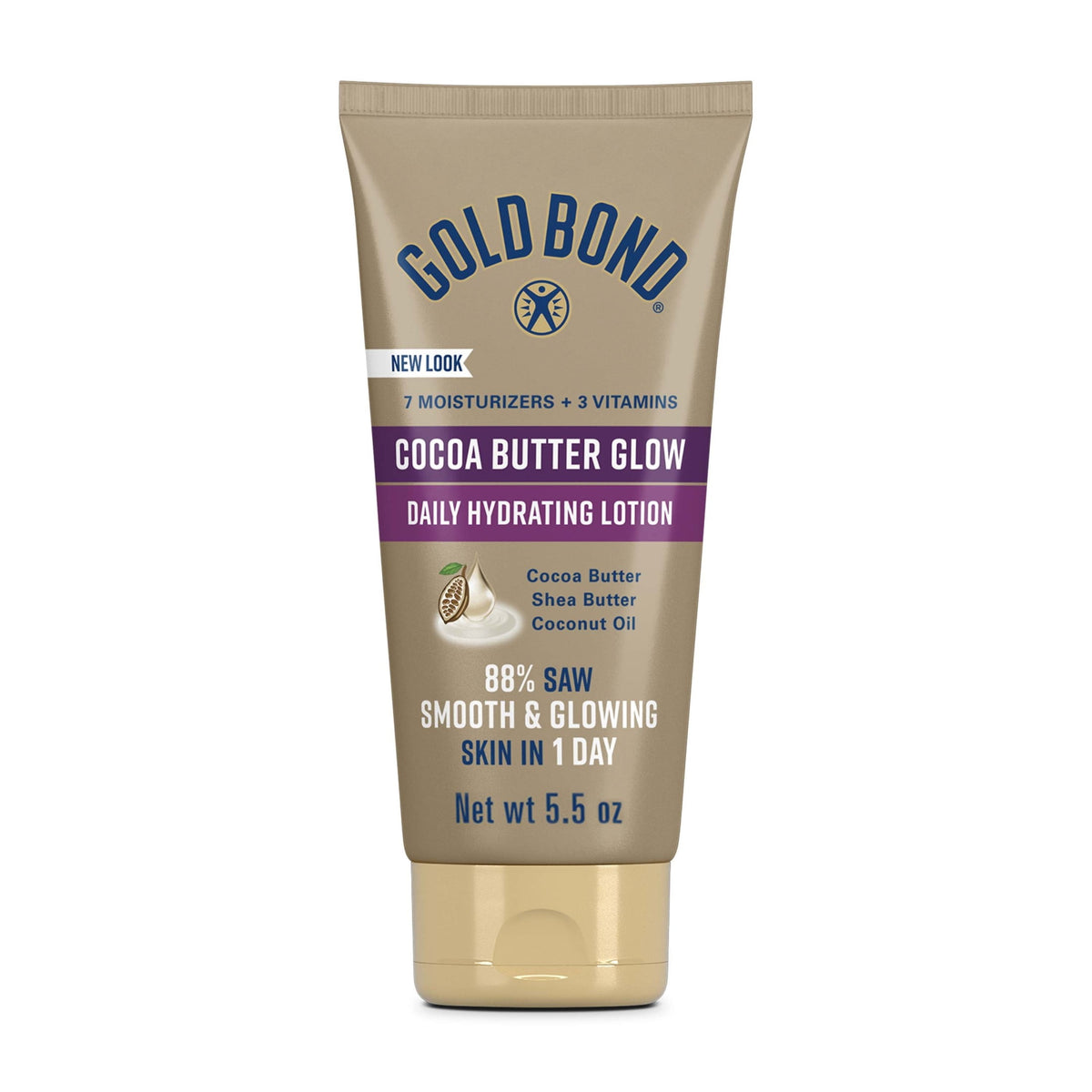Gold Bond Cocoa Butter Glow Daily Hydrating Lotion with Shea Butter, Cocoa Butter and Coconut Oil, Exfoliating Moisturizer for Dry Skin, 5.5 oz.