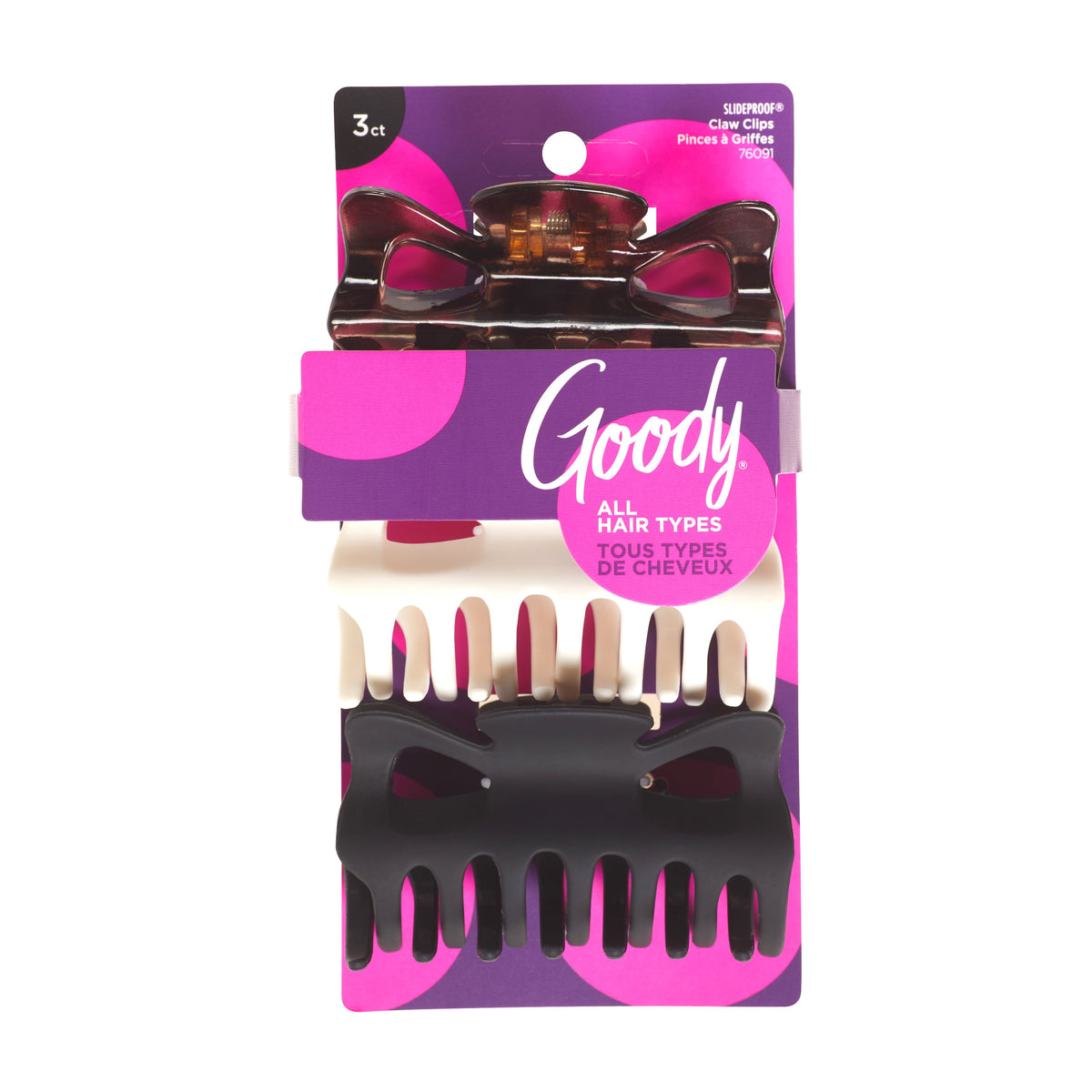 Goody Classic Large Claw Clips 3 Ct Neutral Colors