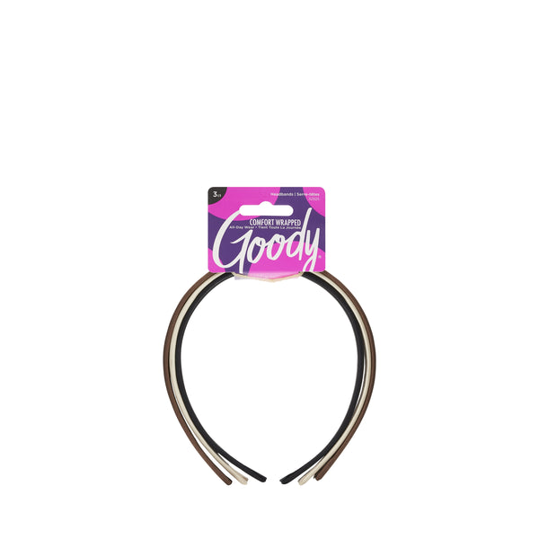 Goody Fabric Covered Headbands for All Hair Types, Neutral Tones, Comfort Fit, 3 Ct