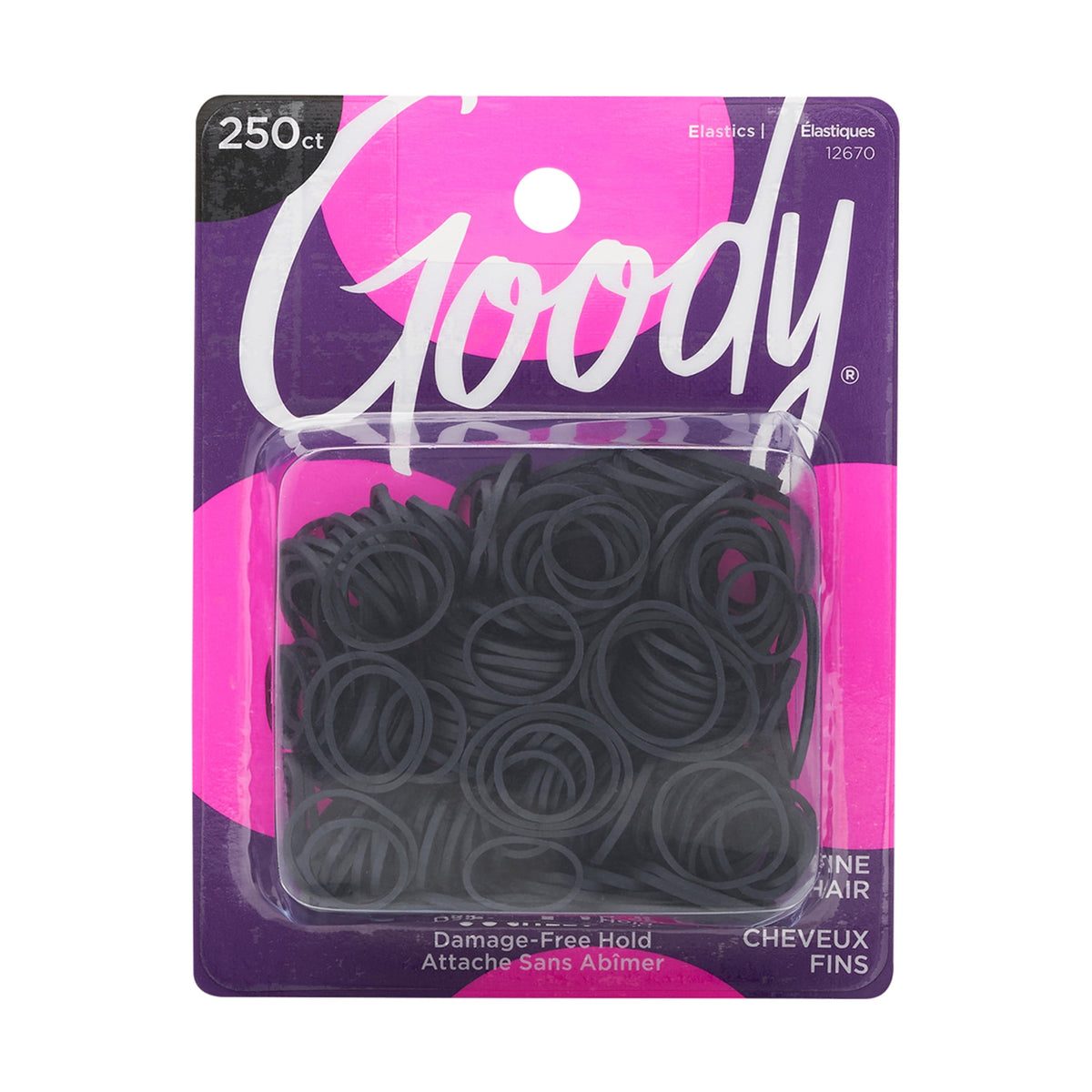 Goody Mini Rubber Bands Black Ouchless Hold Hair Elastics for Fine Hair - 250 Count