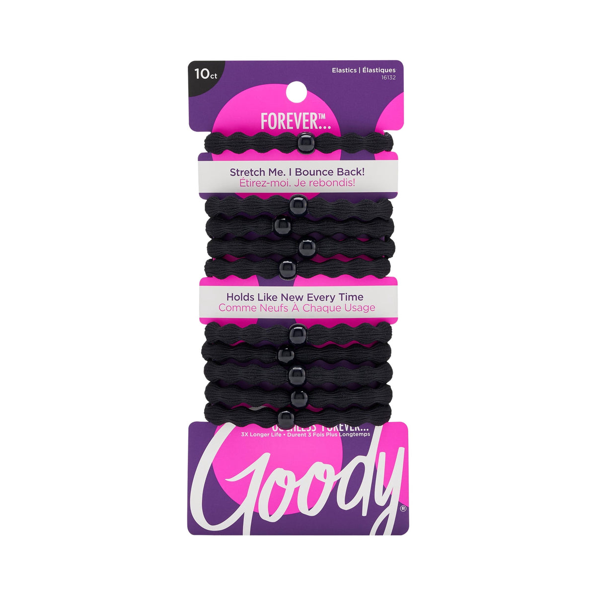Goody Ouchless Damage-Free Forever Hair Elastics, Ponytail Holder, Black, 10 Ct