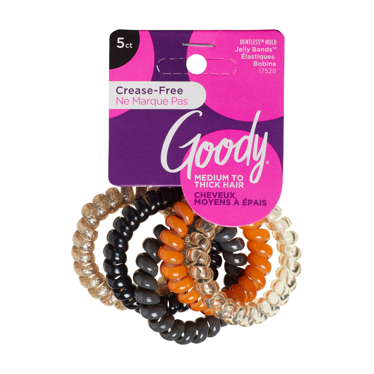 Goody Ouchless Jelly Band Coil, Small Ponytail Holders, Assorted Colors, 5 Ct
