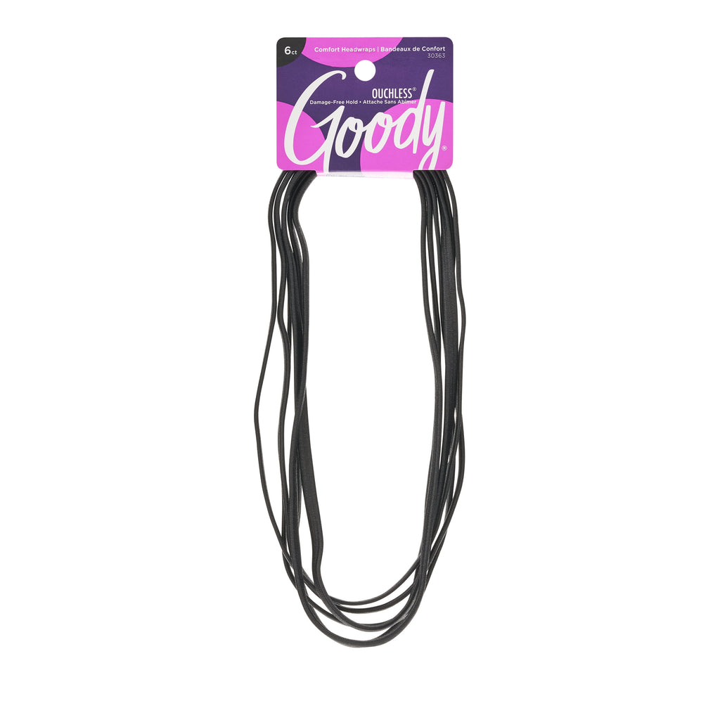 Goody Ouchless Skinny Comfort Headwraps, Flat Fashion Headbands, Black, 6 Ct