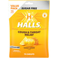 HALLS Cough and Throat Relief Honey Lemon Sugar Free Cough Drops, Value Pack, 70 Drops
