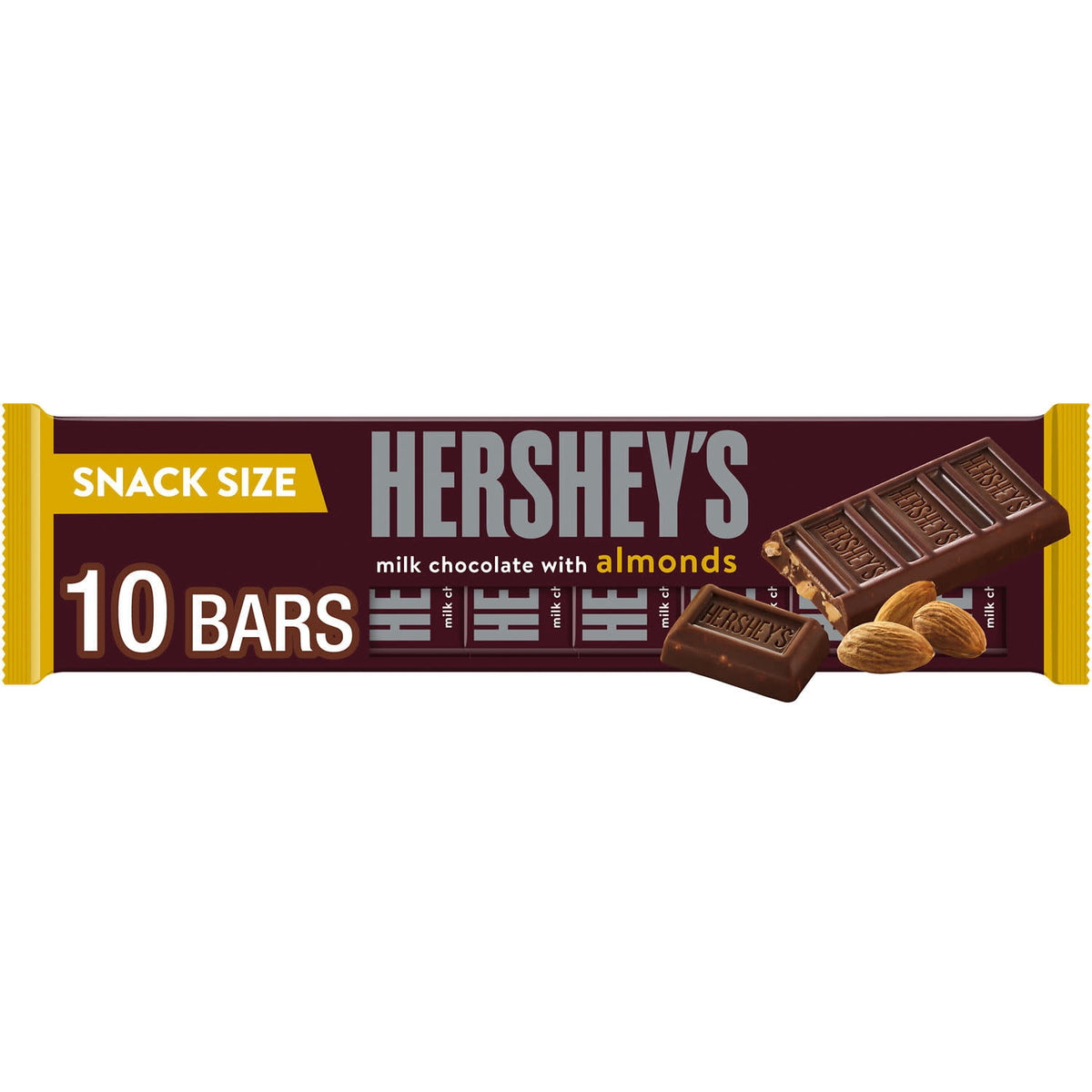 Hershey's Milk Chocolate With Almond Candy Bars & Miniatures, Snack Size, .45 oz (10 Count)