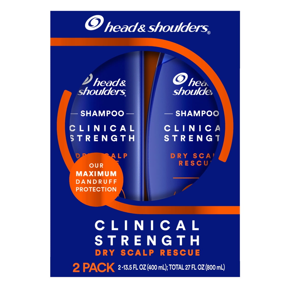 Head and Shoulders Dandruff Shampoo Twin Pack, Clinical Strength Dry Scalp Rescue, with 1% Selenium Sulfide, 13.5 fl oz