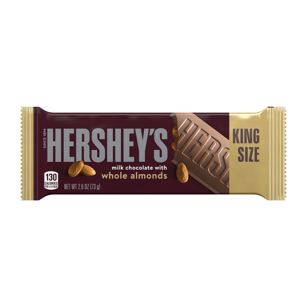 Hershey's Milk Chocolate with Whole Almonds King Size Candy, Bar 2.6 oz