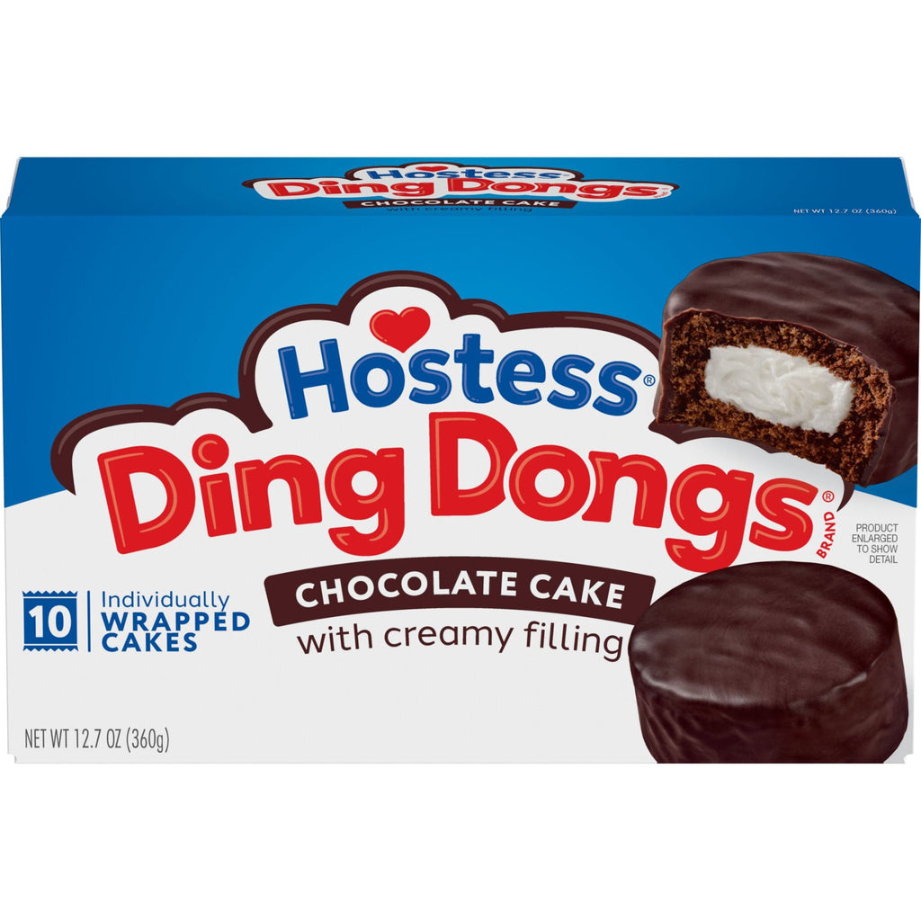 Hostess Ding Dongs Snack Cakes, Chocolate Cake with Crème Filling & Fudgy Icing, 10 Count, 12.7 oz Box