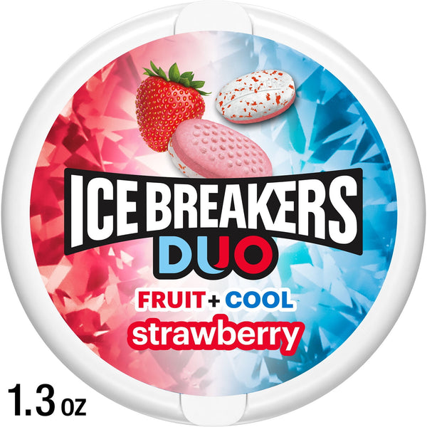 Ice Breakers Duo Fruit Plus Cool Strawberry Sugar Free Mints, Tin 1.3 oz
