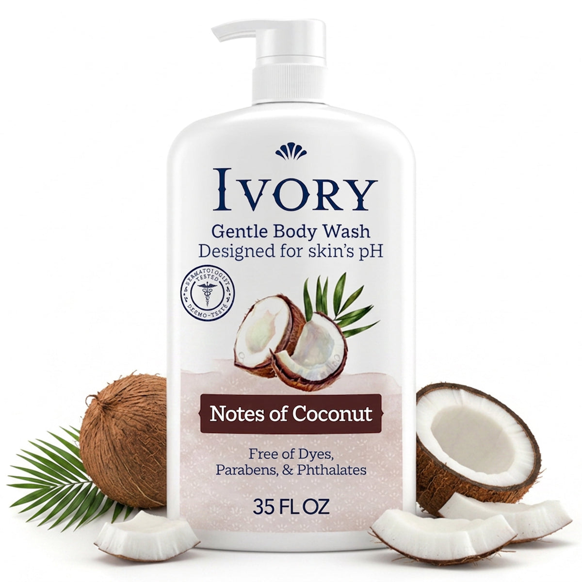 Ivory Body Wash, Mild and Gentle, Coconut Scent, for All Skin Types, 35 fl oz