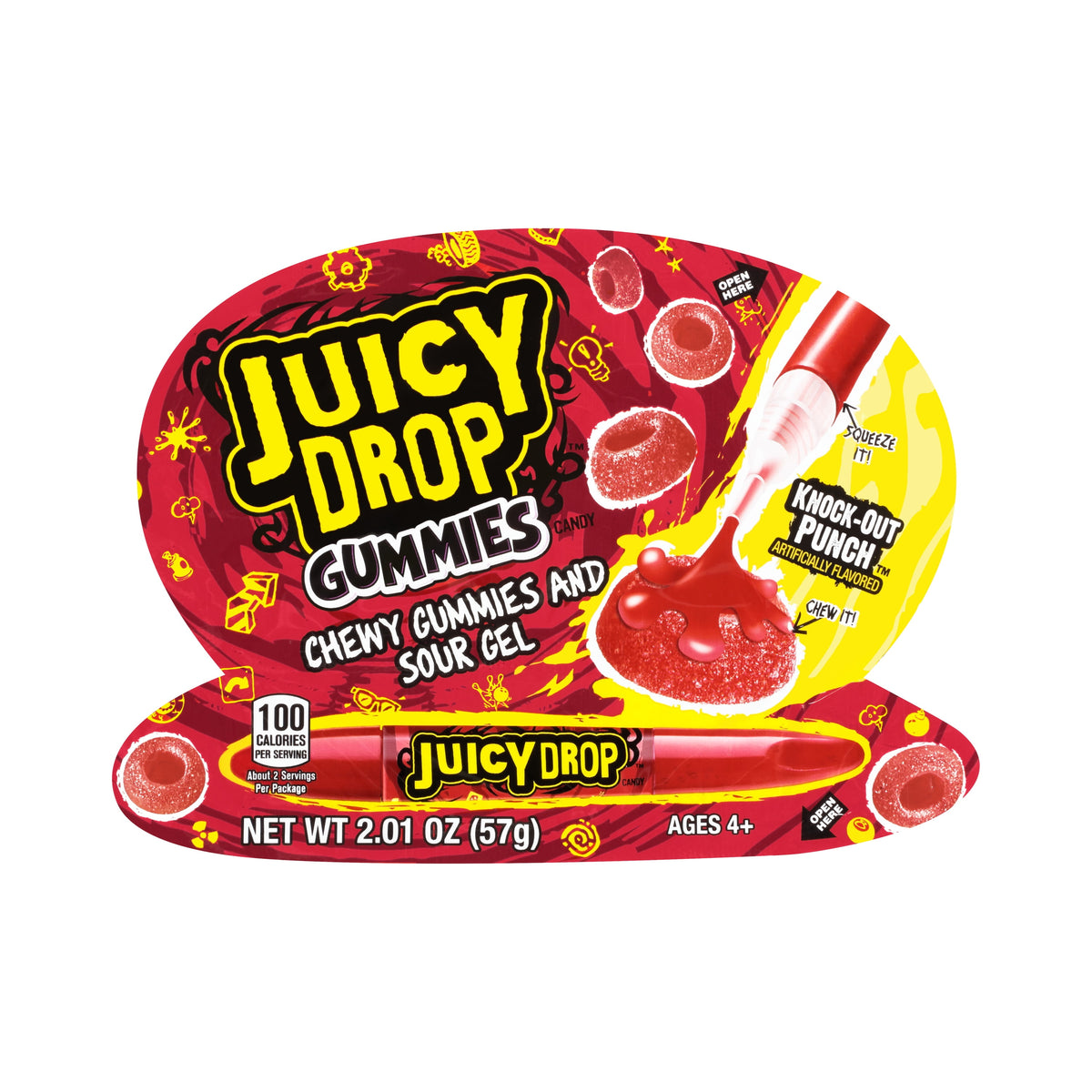 Juicy Drop, Gummies and Sour Gel, Fruit Flavored, Gummy Candy, 2.01 oz, 1 Pack