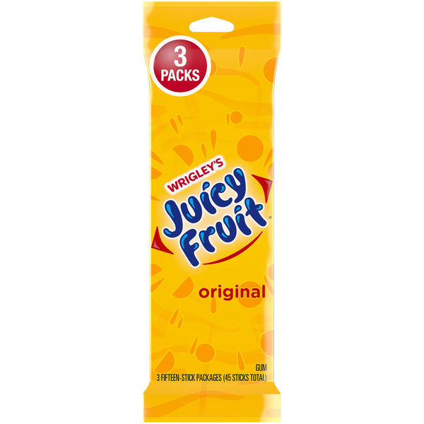 Juicy Fruit Chewing Gum, Value Pack - 15 Count (3 Pack - 45 Total Pieces)