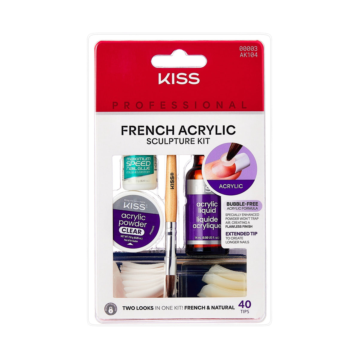 Kiss Professional French Acrylic Sculpture Kit, Long Squoval Press-On Nails, White, 40 Pieces