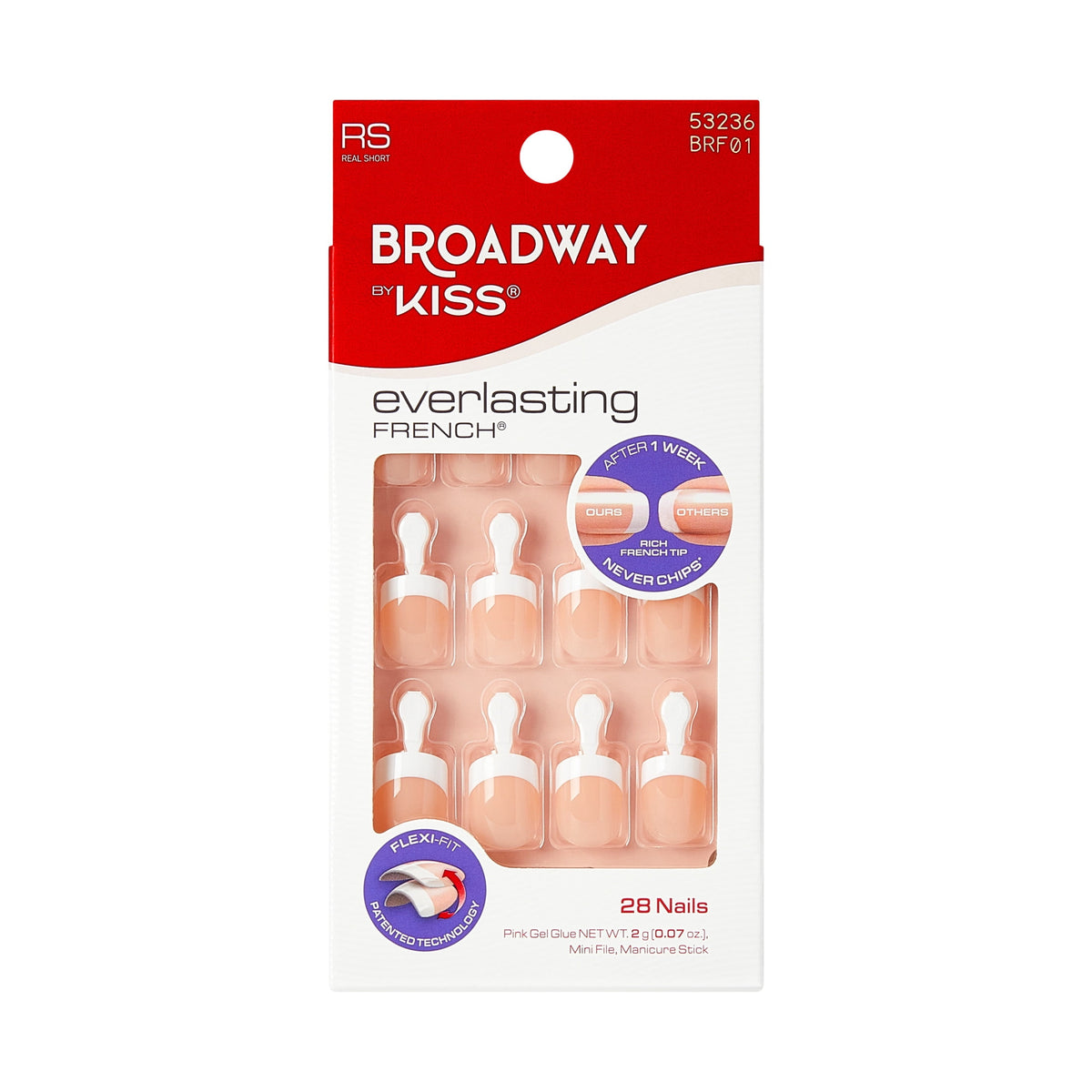 Broadway by Kiss French Tip Press On Nails, ‘Endless’, White, Short Squoval, 28 Count