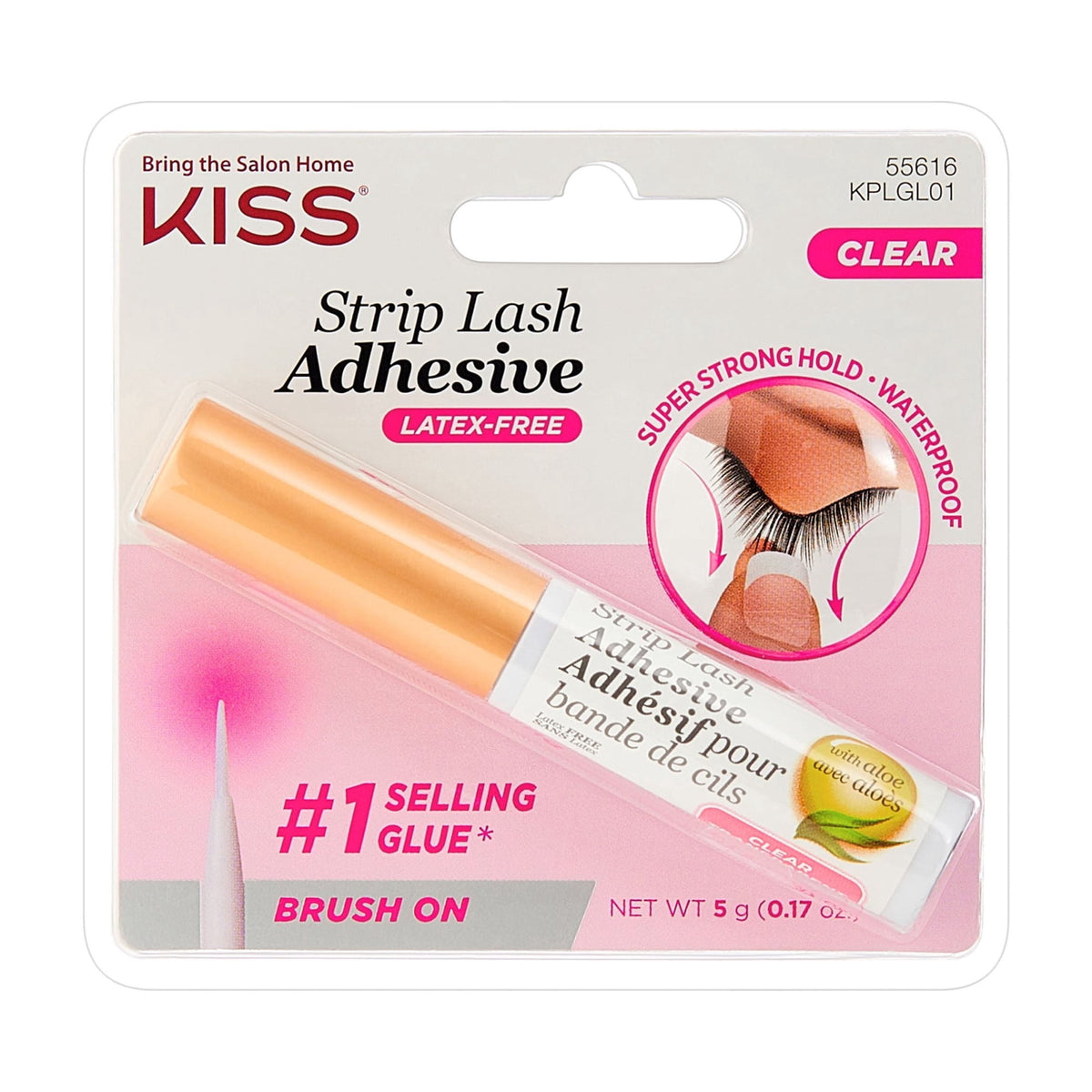Kiss Strip Lash False Eyelash Adhesive Glue, Latex Free with Aloe, Clear, 0.17 oz