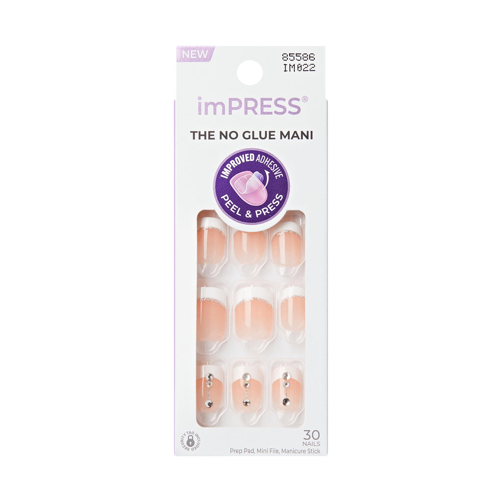 Kiss Impress French Tip Short Square Press-on Nails, 30 Piece Set