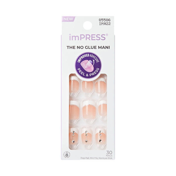 Kiss Impress French Tip Short Square Press-on Nails, 30 Piece Set