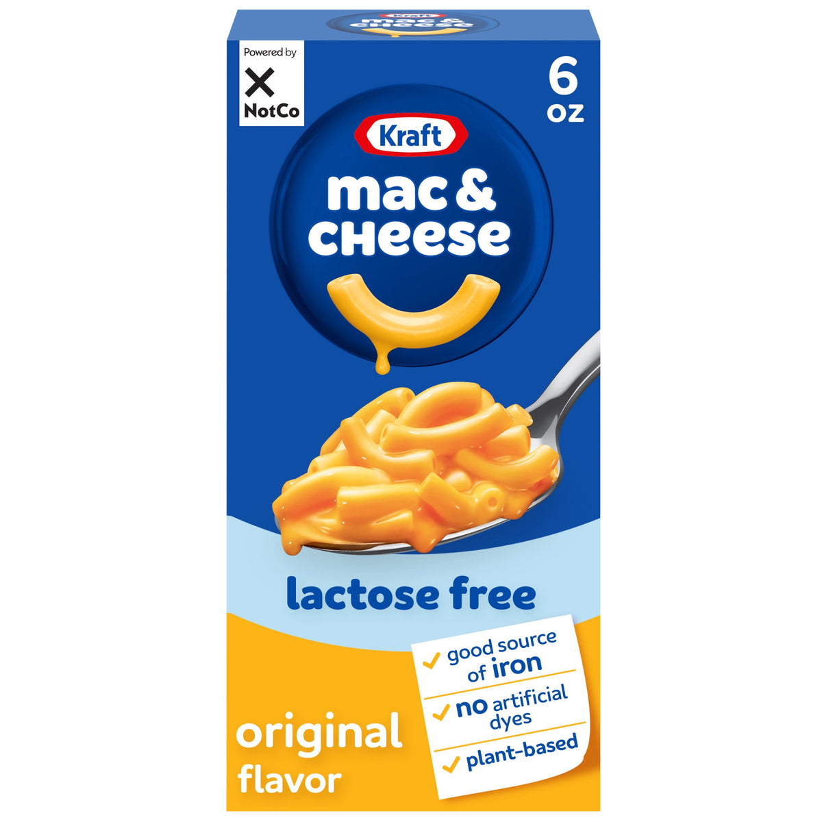 Kraft NotCo Lactose Free Mac and Cheese, 1 Box, Plant Based, Original Flavor, No Artificial Dyes, Good Source of Iron (15%), 10g of Protein (8% Daily