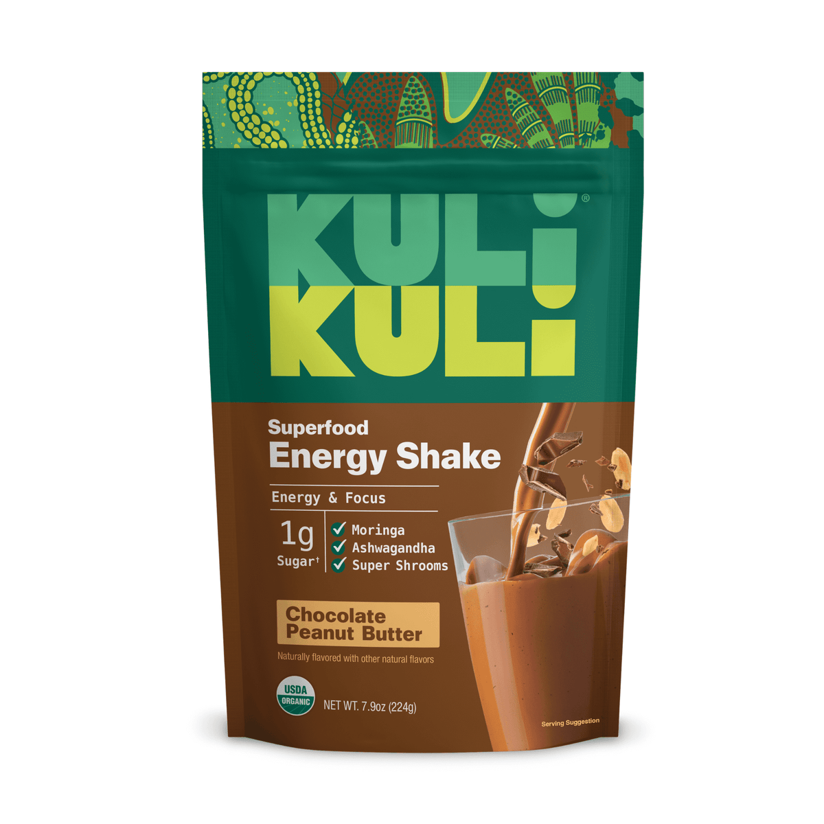 Kuli Kuli Chocolate Peanut Butter Moringa Energy Smoothie Powdered Drink Mix, 7.9 oz