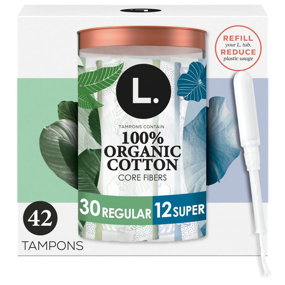 L. Organic Cotton Tampons Duopack, Regular/Super Absorbency, 42 Count