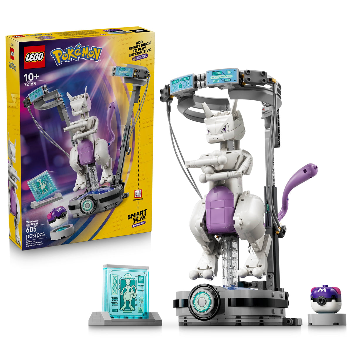 LEGO Pokémon SMART Play Mewtwo's Lab Break 72163 Building Set with SMART Tag and Brick-Built Pokémon Figure, Ages 10+