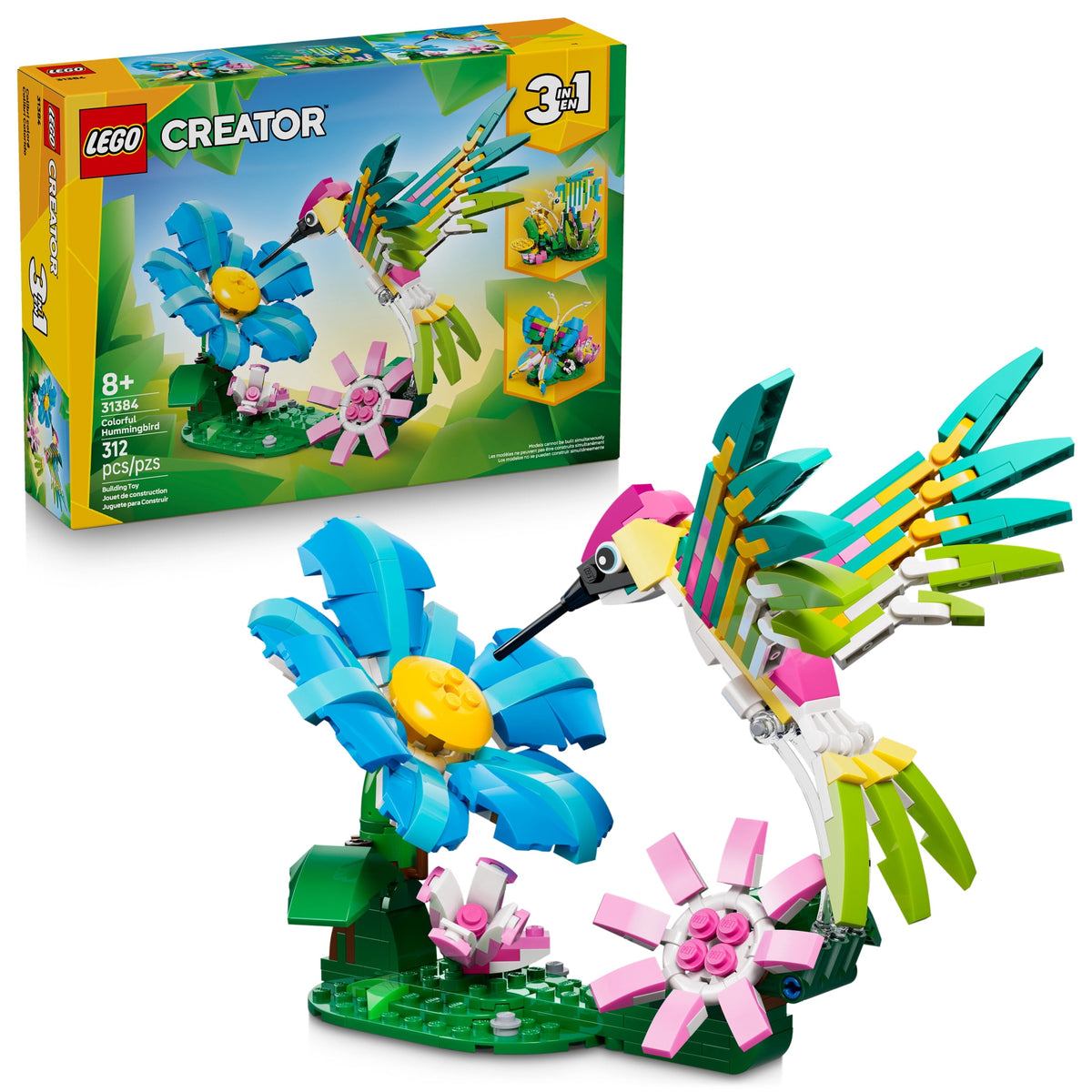 LEGO Creator 3 in 1 Wild Animals Colorful Hummingbird Building Toy 31384, Builds Bird, Butterfly or Tropical Fish, Ages 8+