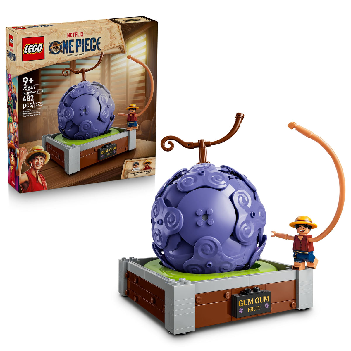LEGO One Piece Gum Gum Fruit Building Toy Set with Luffy Minifigure, Ages 9+, 75647