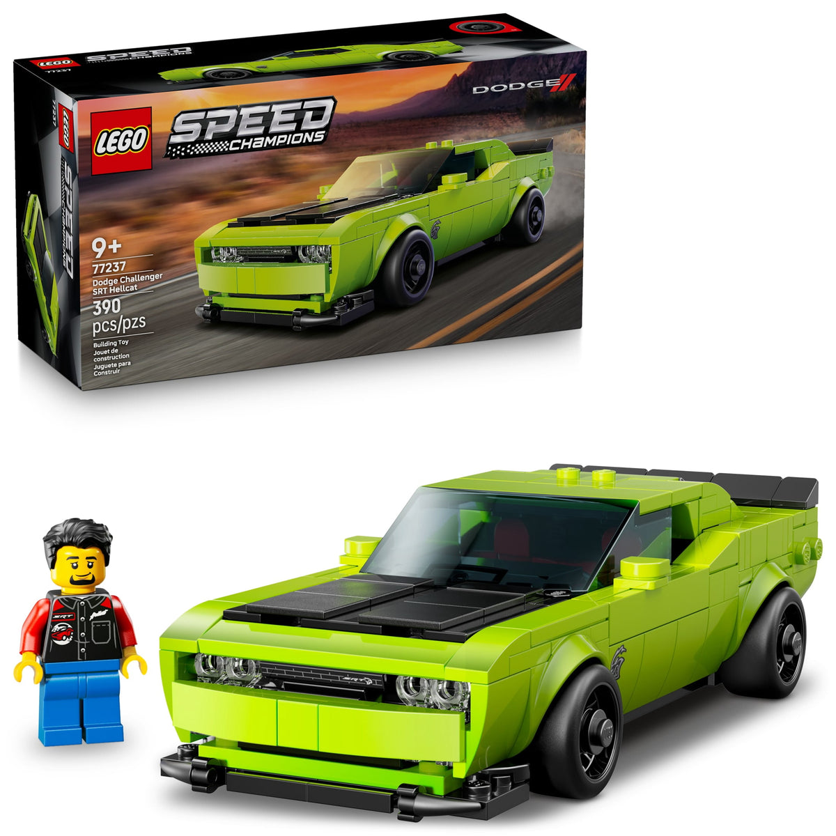 LEGO Speed Champions Dodge Challenger SRT Hellcat Sports Car Building Set 77237, 390 Pieces, Ages 9+