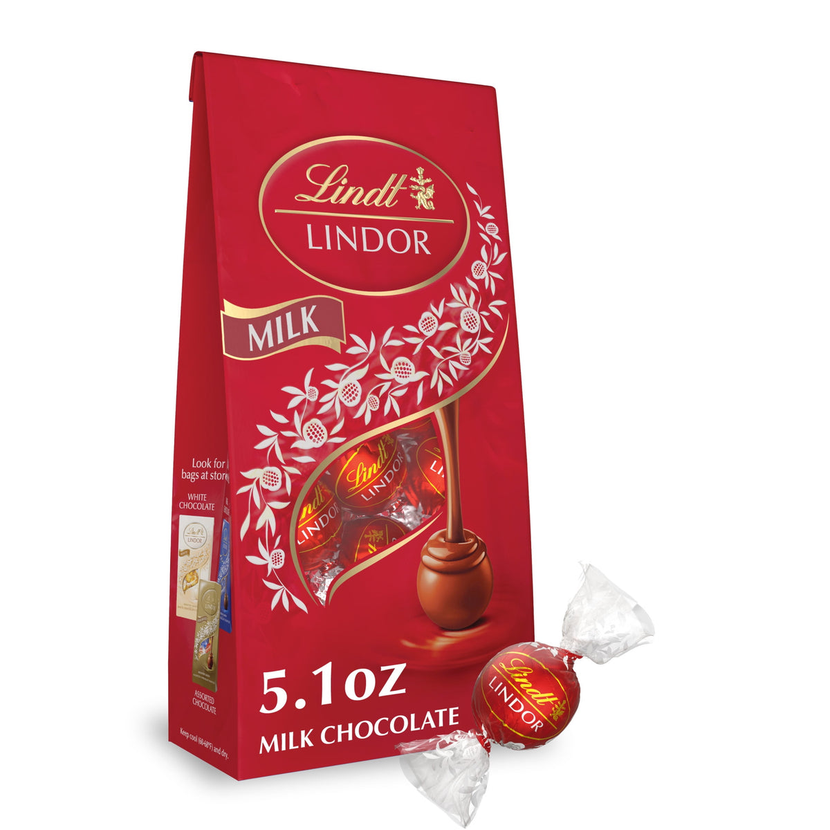Lindt LINDOR Milk Chocolate Candy Truffles, 5.1 oz. Bag