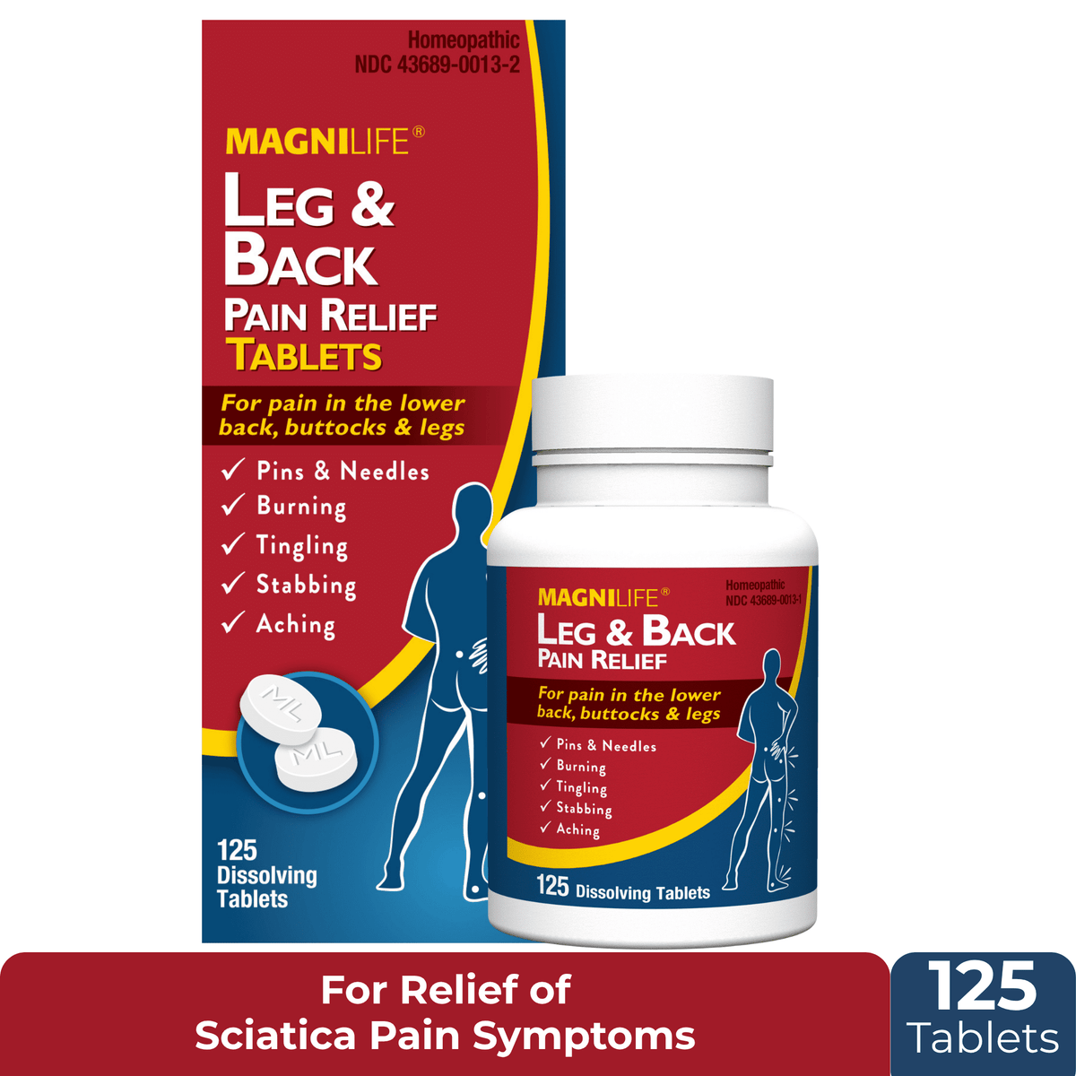MagniLife Quick Dissolving Leg and Back Pain Relief Tablets, 125 Count