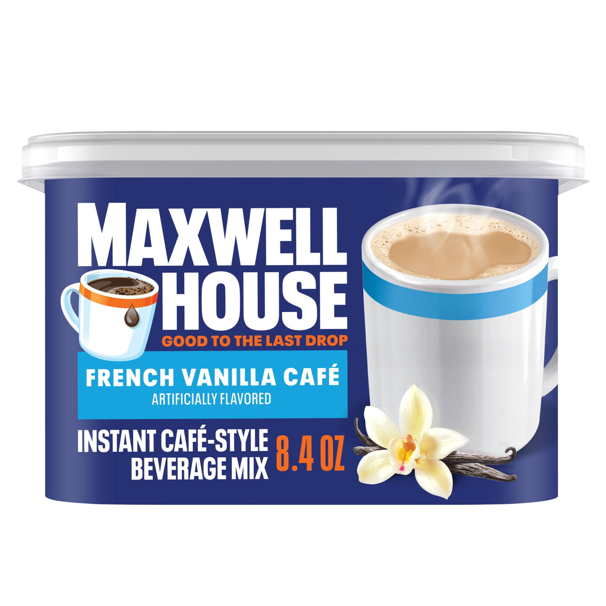 Maxwell House Instant Cafe-Style Beverage Mix, Easy to Prepare, 1 Canister, for Quick Morning Coffee or Afternoon Treat, French Vanilla Cafe, Kosher