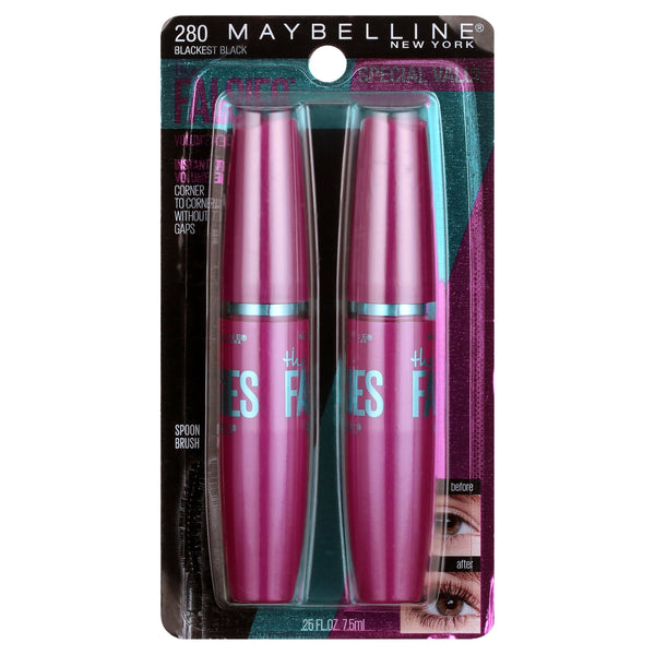 Maybelline The Falsies Washable Mascara, Blackest Black, 2 Pack