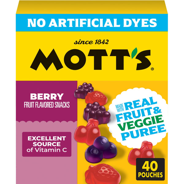 Mott's Gluten Free Berry Fruit Flavored Snacks, Made with Real Fruit Puree (40 Pack)