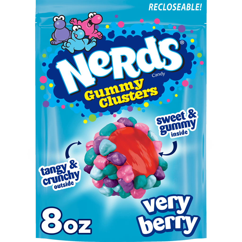 NERDS Gummy Clusters, Candy, Very Berry, Crunchy and Gummy, 8 oz Bag