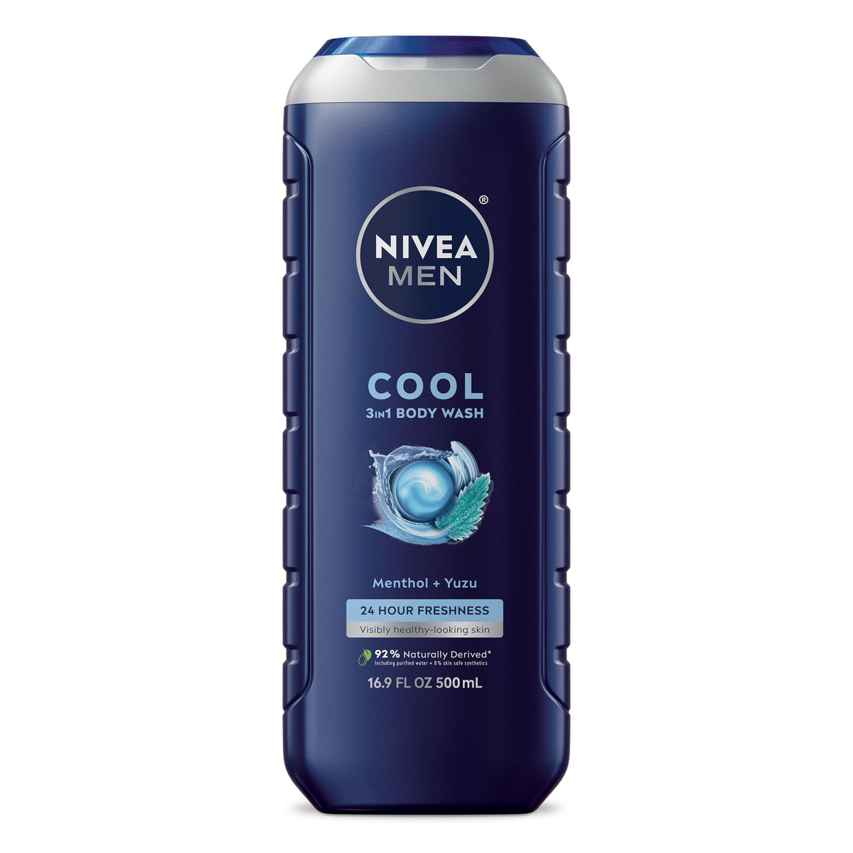 NIVEA MEN Cool 3-in-1 Body Wash for Men with Icy Menthol and Yuzu Scent, 16.9 fl oz