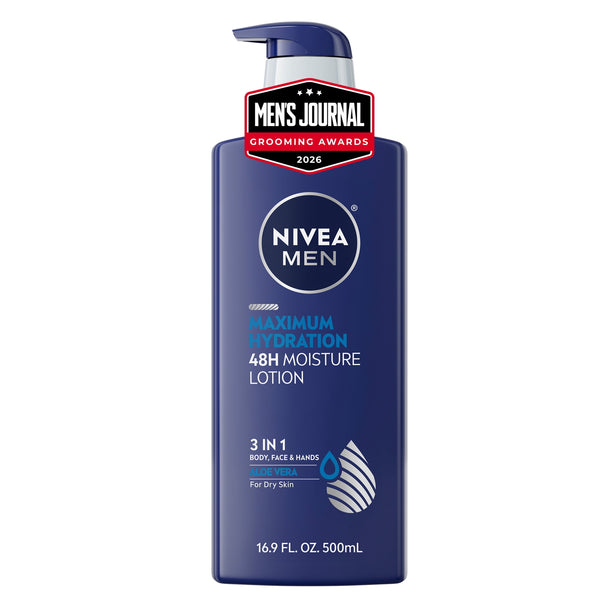 NIVEA MEN Maximum Hydration 3-in-1 Body Lotion, 48-Hour Moisturizer, 16.9 fl oz
