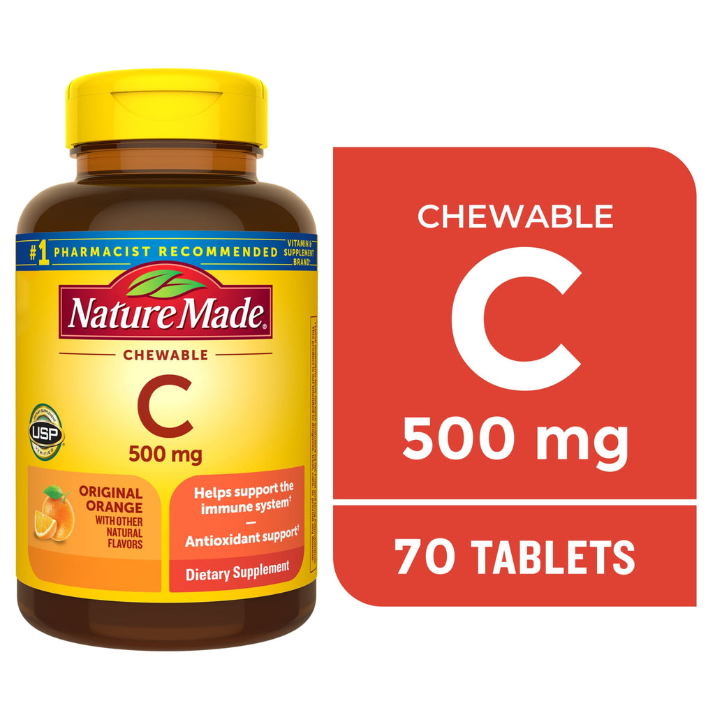 Nature Made Chewable Vitamin C 500 mg Tablets, Dietary Supplement for Immune Support, 70 Ct